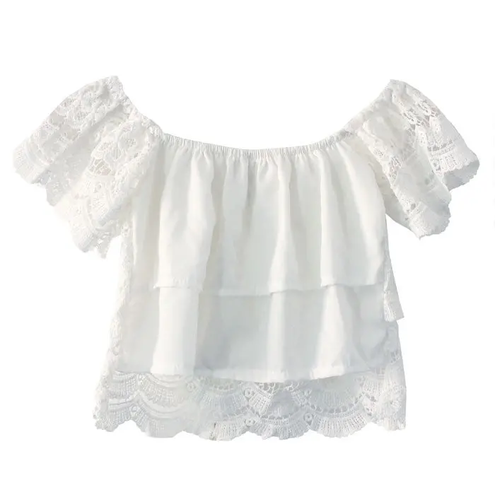 Goforward Sexy Women Lace Crochet Tops Off-Shoulder Tee Shirt Casual 3