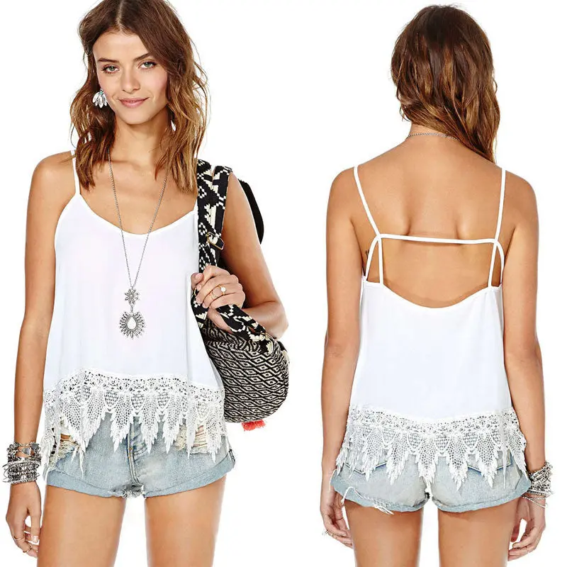 Goforward Sexy Women Lace Sleeveless V-Neck Backless Vest Tank Shirt Blouse Tops 1