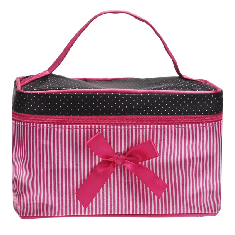 Goforward Square Bow Stripe Makeup Cosmetic Bag 1