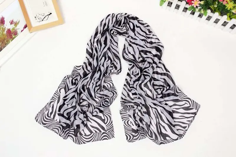 Goforward Style Scarf Thin Silk Chiffon Scarf Women Striped Patterns Sunscreen Cape 1