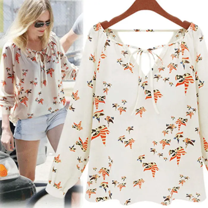 Goforward Women Casual Long Sleeve Tether Chiffon Floral T-Shirt Free Shippng 1