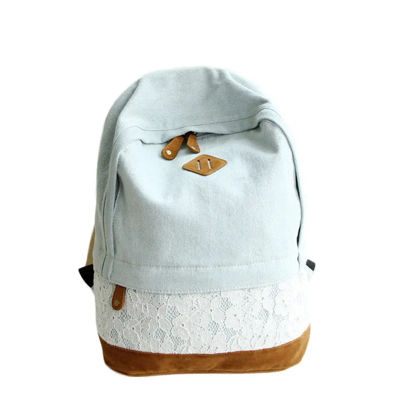 Goforward Women Fresh Denim Lace Backpack Girls Teenager School Bags Ladies Casual Travel Canvas Backpack 1