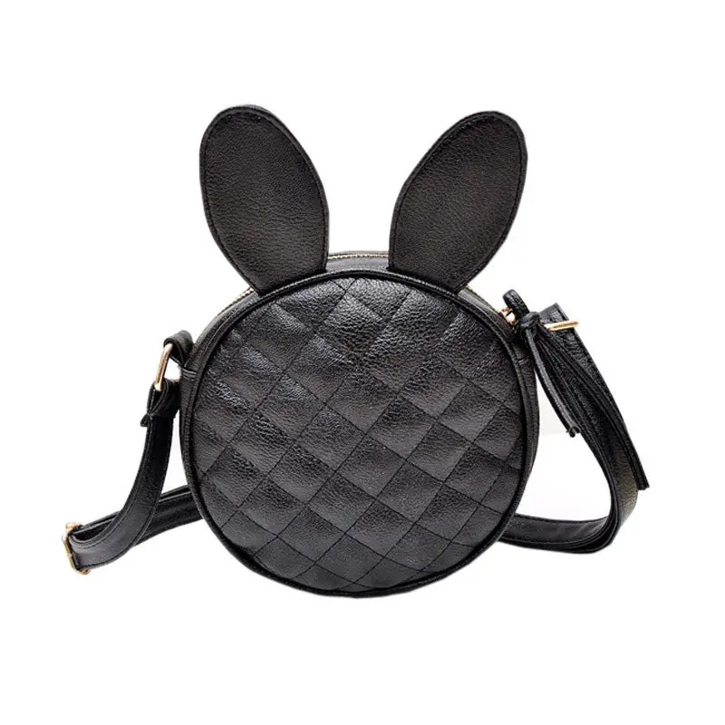 Goforward Women Girl Able Rabbit Ear Round Artificial Leather Black Hbag Portable Shoulder Messenger Mini Bag 1