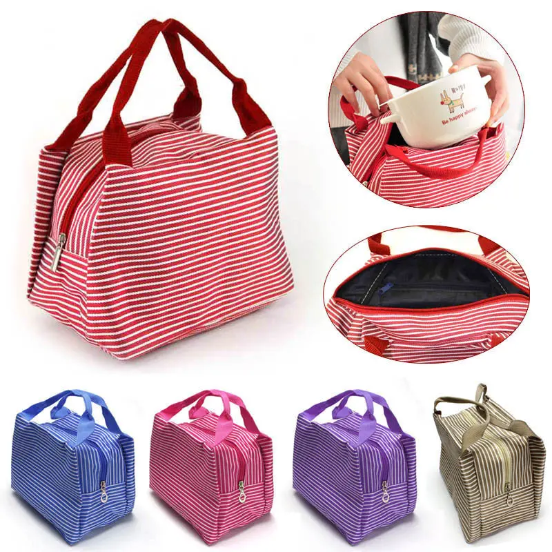 Goforward Women Portable Insulated Thermal Cooler Canvas Lunch Box Tote Bag Zipper Travel Picnic Bag 1