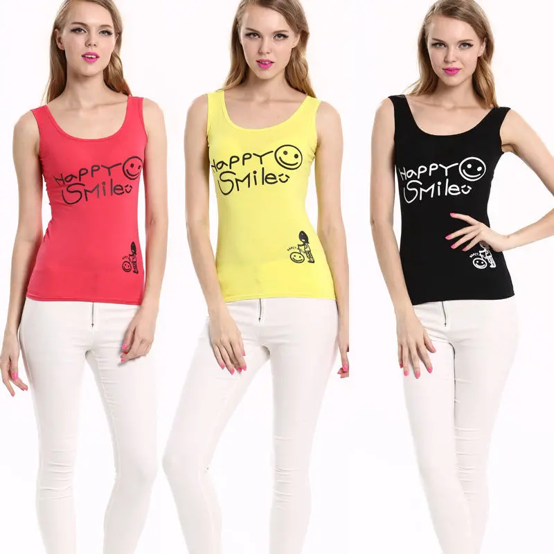 Goforward Women Sexy Sleeveless Happy Smile Print T-Shirt Vest Tops 1