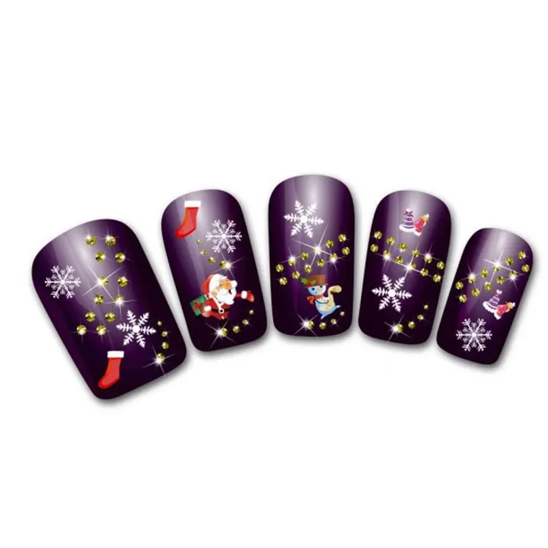 Goforward Women's Diy Nail Sticker Water Transfer Stickers Finger Nail Art Decals Santa Snowman 1