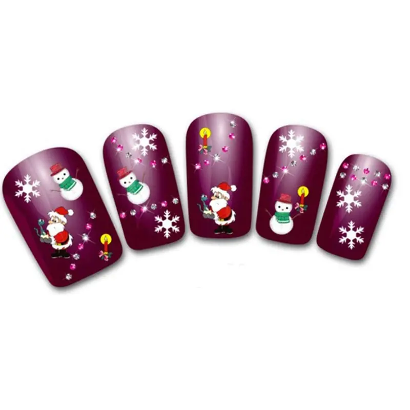 Goforward Women's Diy Nail Sticker Water Transfer Stickers Finger Nail Art Decals Santa Snowman 2
