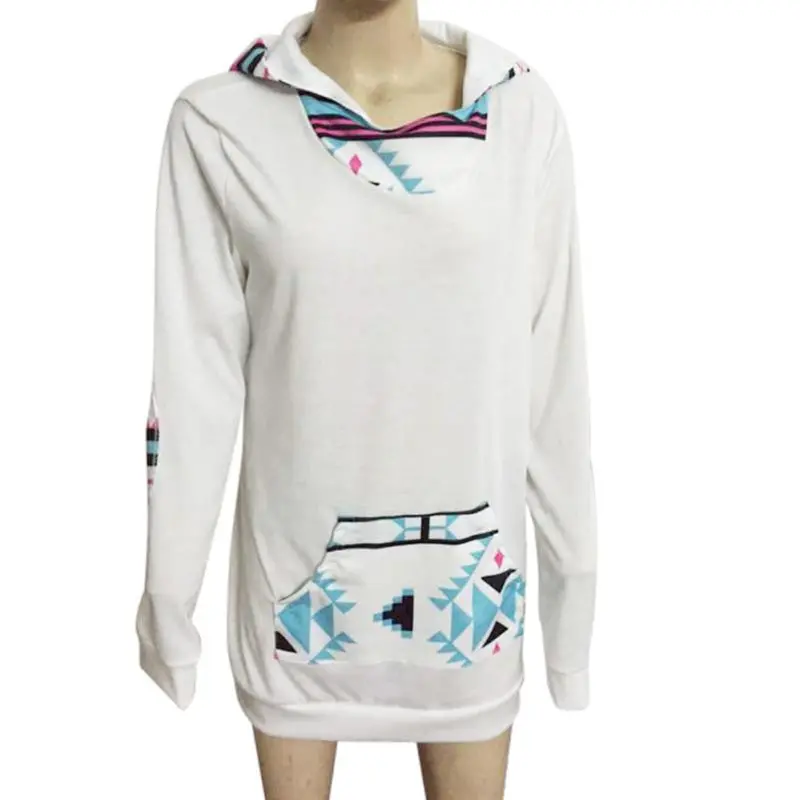 Goforward Womens Geometric Printing Pocket Hoodie Hooded Pullover Tops Blouse Fast Shipping 3