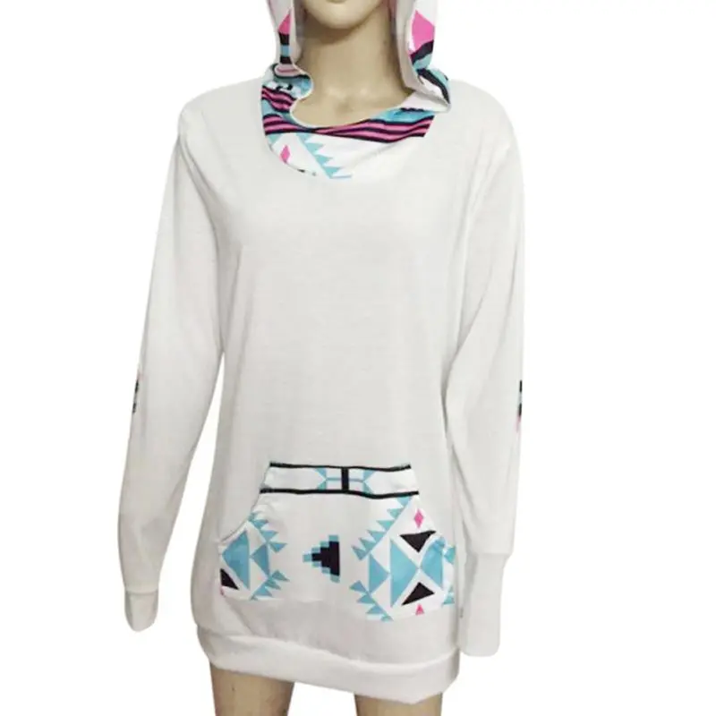 Goforward Womens Geometric Printing Pocket Hoodie Hooded Pullover Tops Blouse Fast Shipping 4