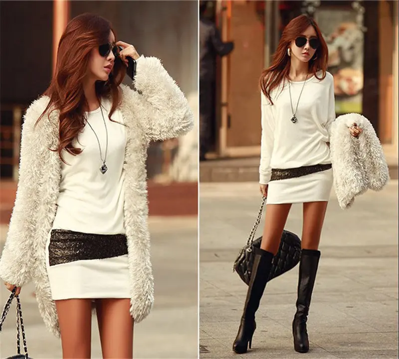 Gofuly Sexy Women Ladies Bottom Slim Knit Knitwear Sweater Dress Robe Pull Hiver Feida 4