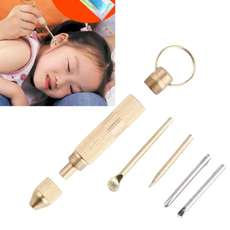 Gold 4 In1 Multi Tool Set Cross Screwdriver Toothpick Ear Pick Pin Key Chain S 1