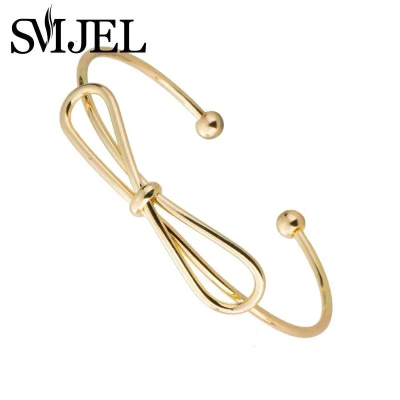 Gold And Silver Adjustable Simple Handmade Bow Knot Cuff Bangles 30Pcs-G008 2