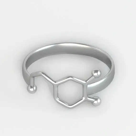 Gold And Silver Dopamine Molecule Ring Chemistry Jewelry Neurotransmitter Science Jewelry R160 1