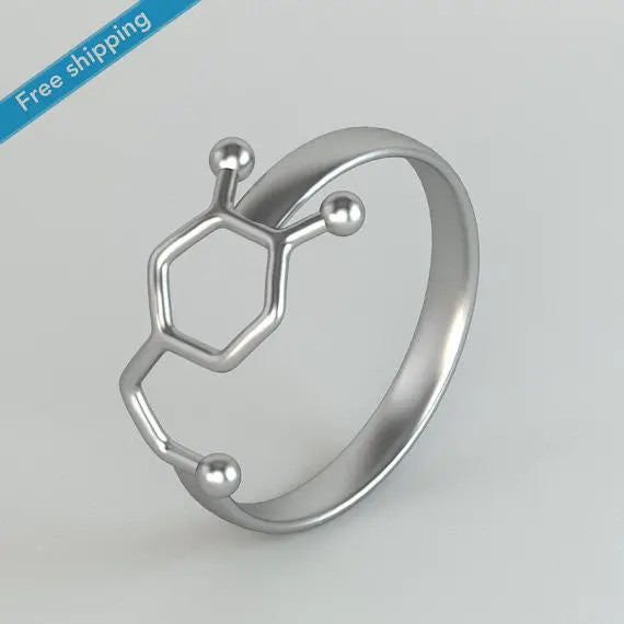 Gold And Silver Dopamine Molecule Rings Chemistry Neurotransmitter Science Jewelry R160 3