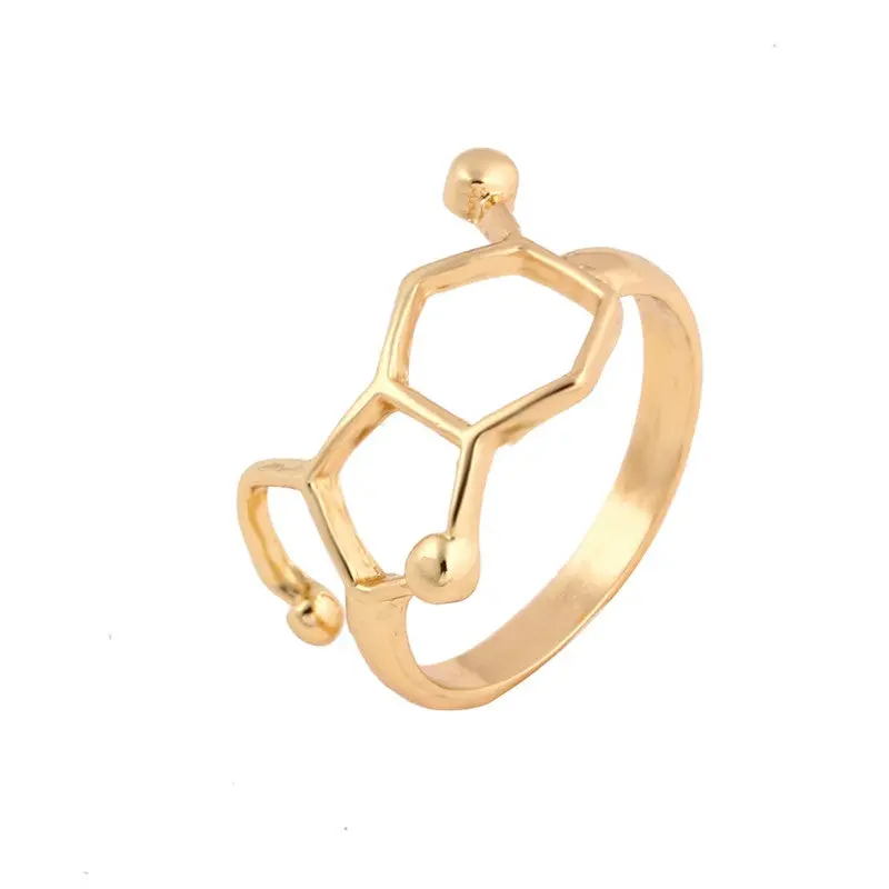 Gold And Silver Plated Serotonin Molecule Ring Chemistry Jewelry Neurotransmitter Science Jewelry R158 1