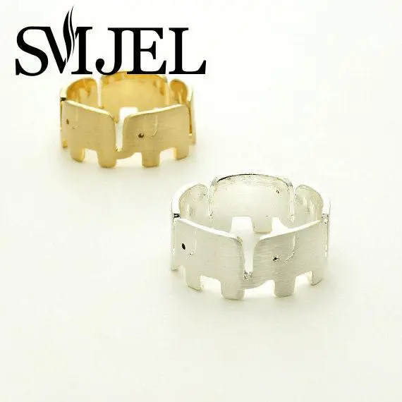 Gold And Silver Round Elephant Rings Cute Animal Rings Jewelry R322 1