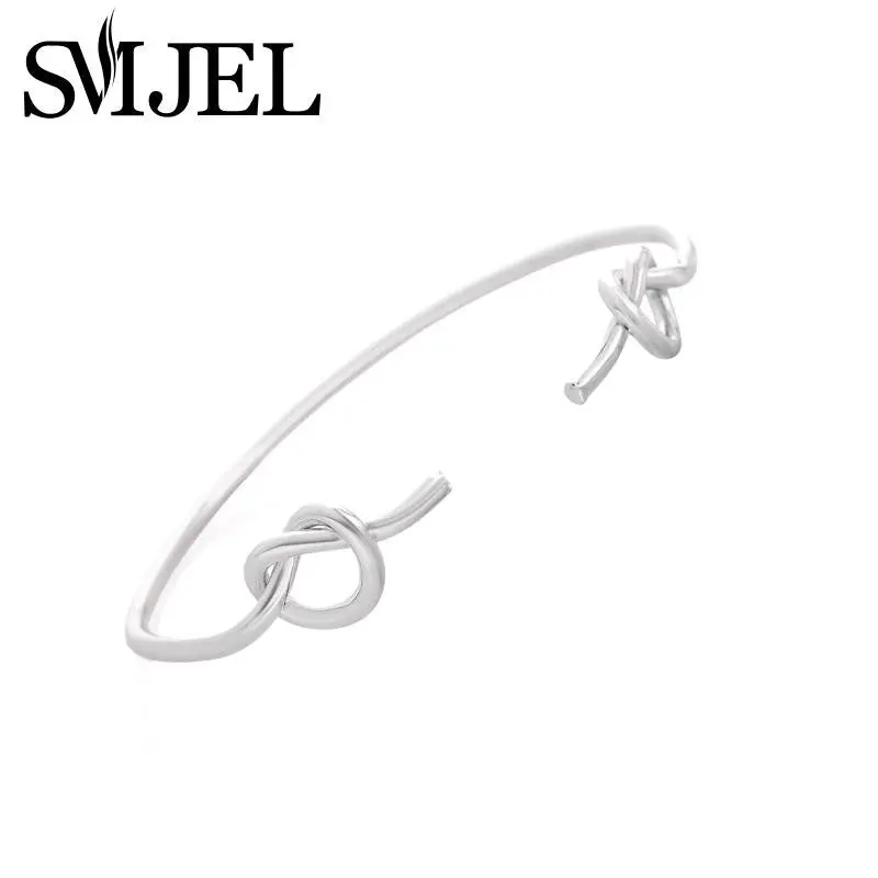 Gold And Silver Shiny Polished Side Double Knot Heart Cuff Bracelet Bangles G039 1