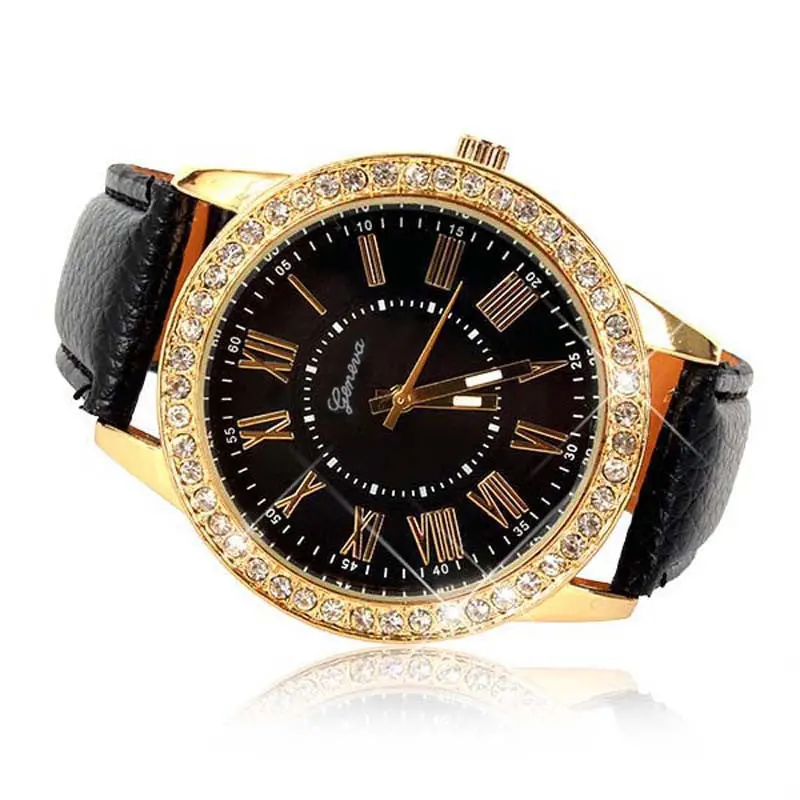 Gold Crystal Watch Women Geneva Watch Women Dress Clock Analog Quartz Men Ladies Rhinestone Wrist Watches Reloj 2