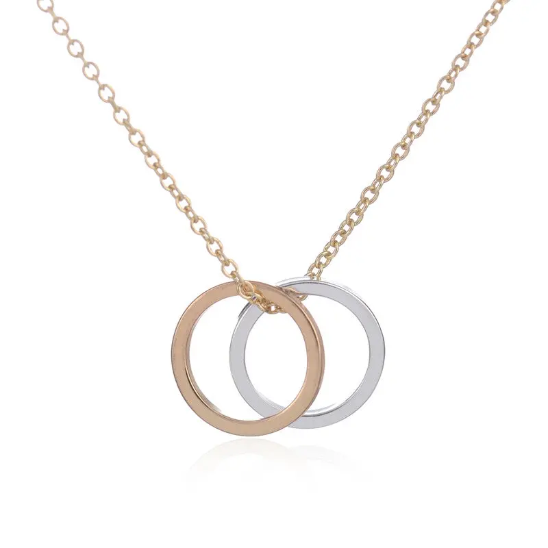 Gold Double Circles Necklace Rounds Necklace Simple 10Pcs-N054 1