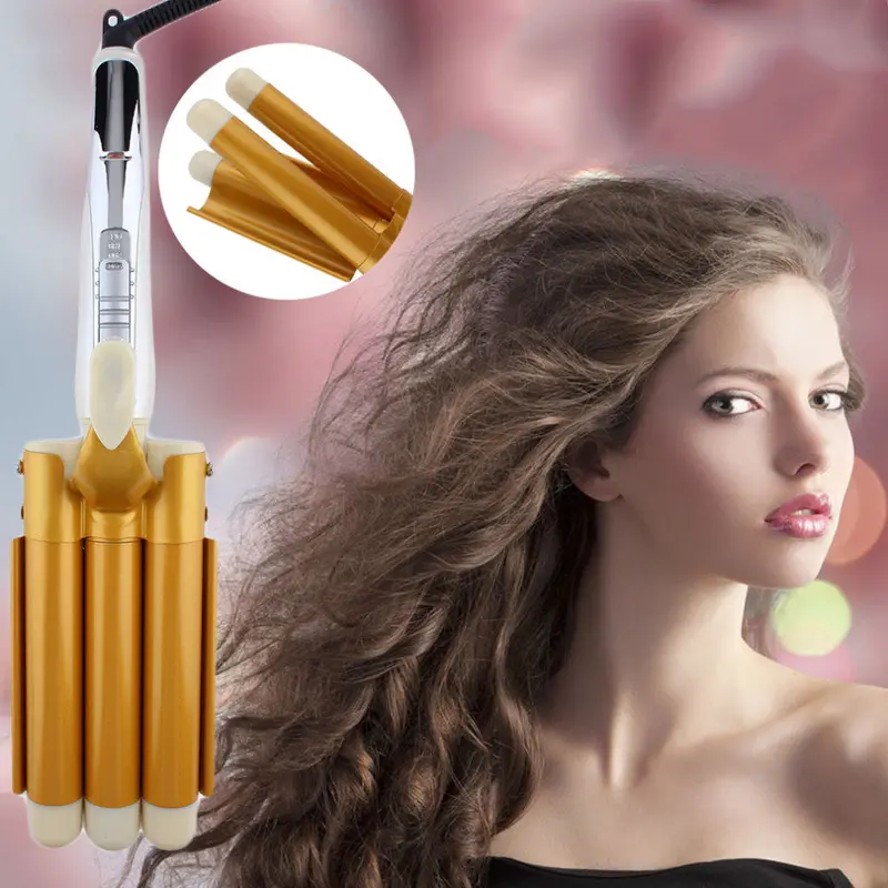 Gold Electronic 3 Tubes Big Hair Waver Curling Curler For Long Short Hair Us 1