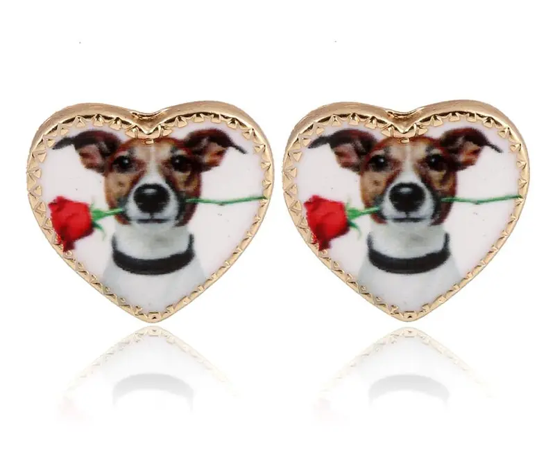 Gold Heart Pet Dog Stud Earrings Flower Handsome Dog Oed088 1