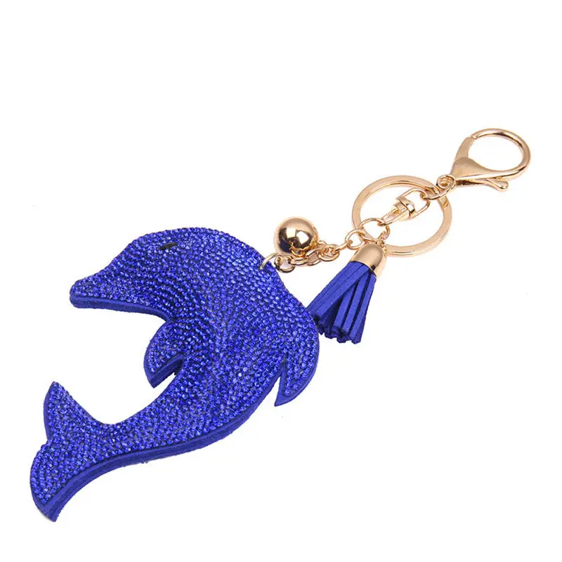 Gold Key Chain Rhinestone Tassel Cute Dolphin Keychain Bag Handbag Key Ring Car Key Pendant Women Gifts Feida 1