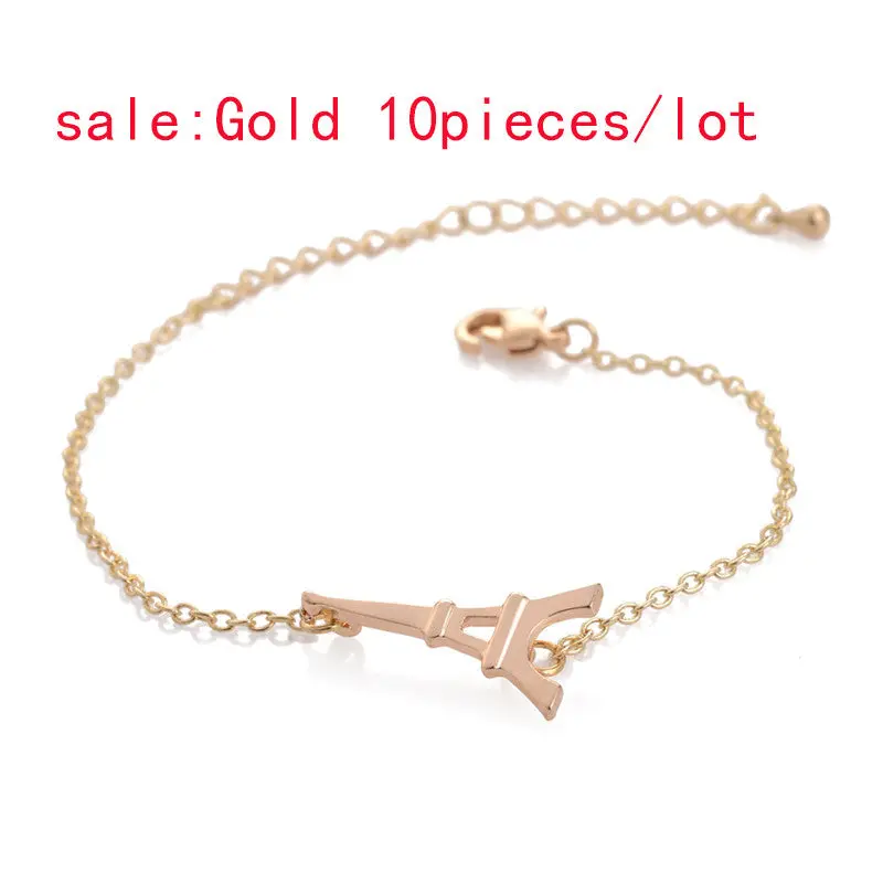 Gold Paris Eiffel Tower Pendants Bracelet Cute Architecture Bracelets 10Pcs30pcs-B019 1