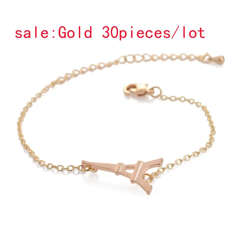 Gold Paris Eiffel Tower Pendants Bracelet Cute Architecture Bracelets 10Pcs30pcs-B019 2