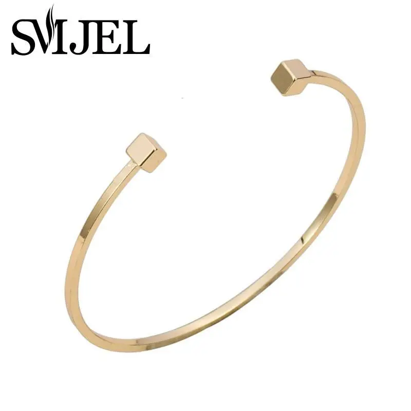 Gold Plated Adjustable Double Square Bar Bracelet Bangles Simple Open Bar Bangles G006 1