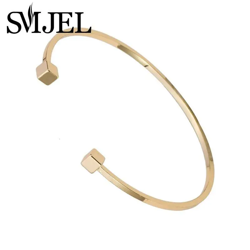 Gold Plated Adjustable Double Square Bar Bracelet Bangles Simple Open Bar Bangles G006 2