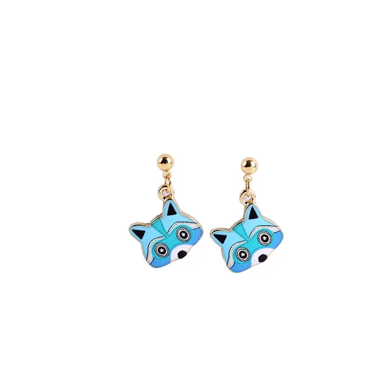 Gold Plated Blue Face Fox Hanging Earrings Girls Party Earrings Oeh015 1