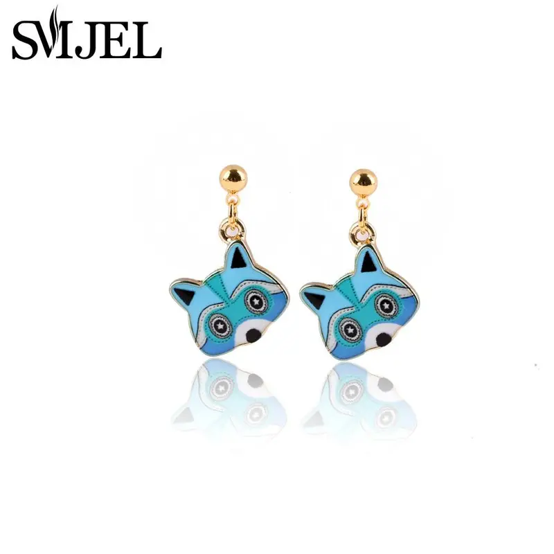 Gold Plated Blue Face Fox Hanging Earrings Girls Party Earrings Oeh015 2