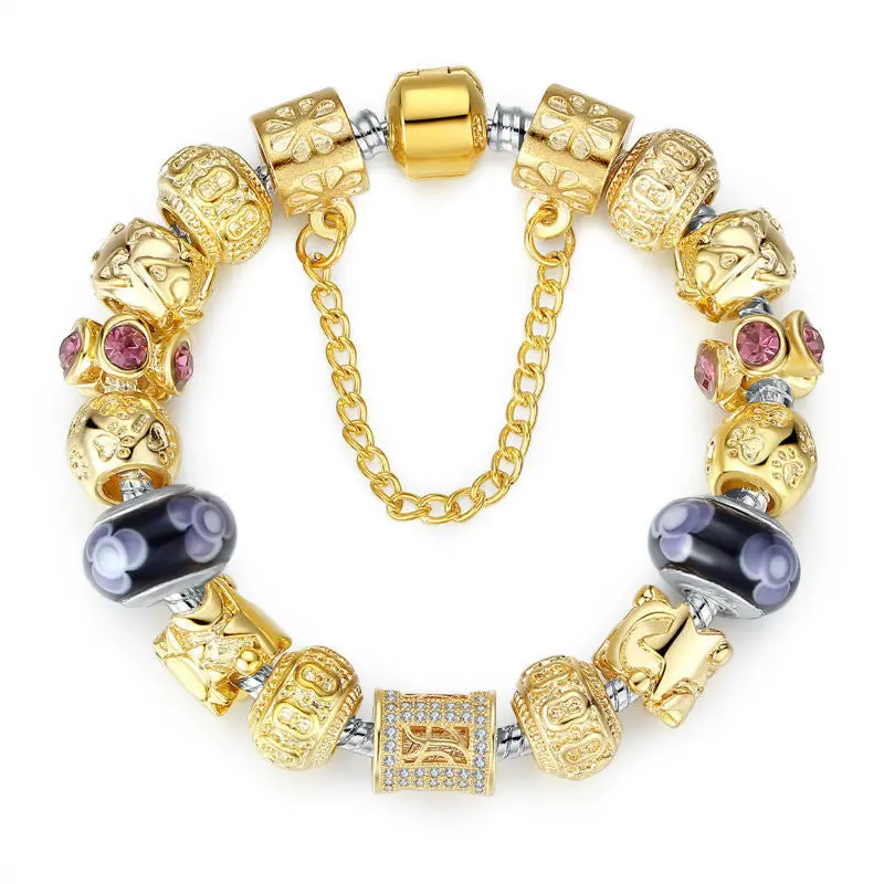 Gold Plated Charm Bracelet Bangle For With Murano Beads Wedding A1811 1