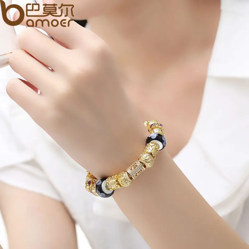 Gold Plated Charm Bracelet Bangle For With Murano Beads Wedding A1811 2