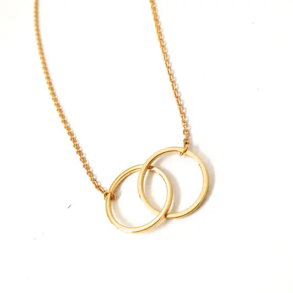 Gold Plated Infinity Double Circles Necklace Girl Interlocking Circles Pendant Necklaces 10Pcs-N184 1