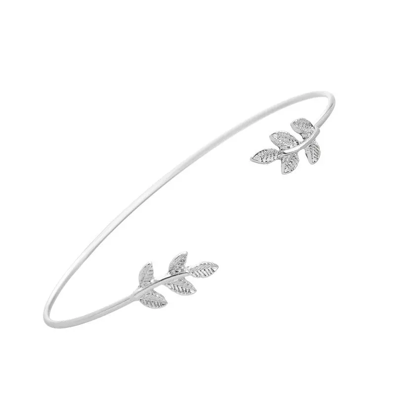 Gold Plated Leaf Bracelet Bangles Simple Leaf Open Cuff Bangles 10Pcs-G003 1