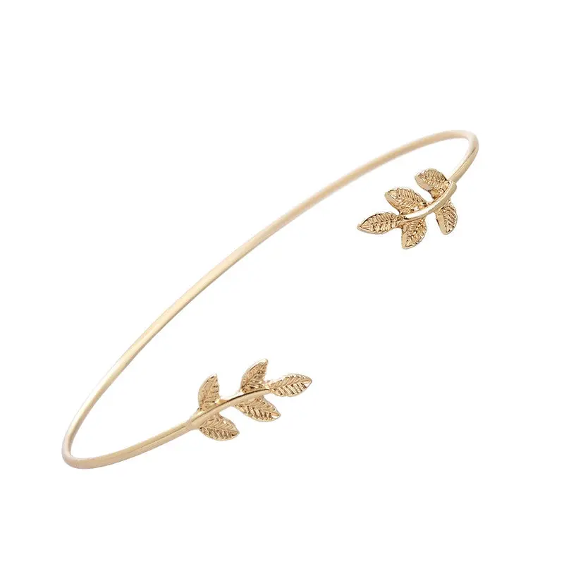Gold Plated Leaf Bracelet Bangles Simple Leaf Open Cuff Bangles 10Pcs-G003 2