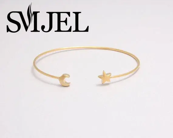 Gold Plated Open Star With Moon Bracelet Bangles Minimalist Bangle G035 1