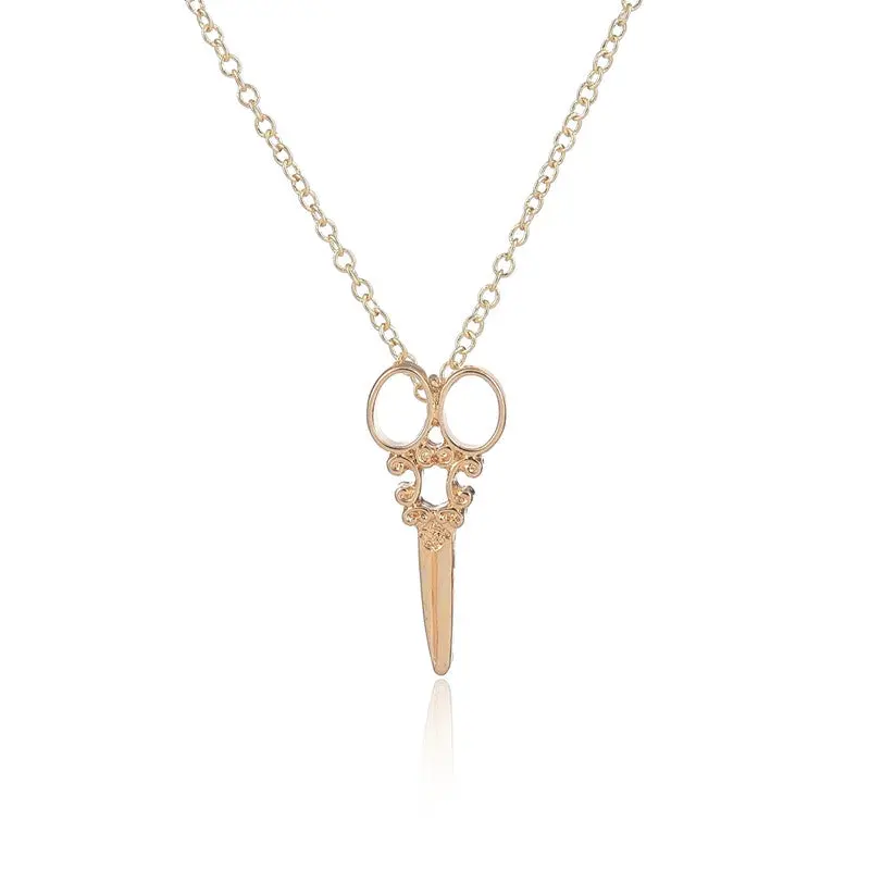 Gold Plated Scissors Shaped Necklaces Vintage Necklaces 10Pcs-N082 1