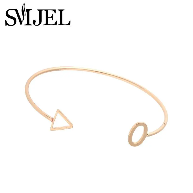 Gold Plated Shiny Polished Open Oval With Triangle Wire Cuff Bracelet Bangles Party Gifts G030 1