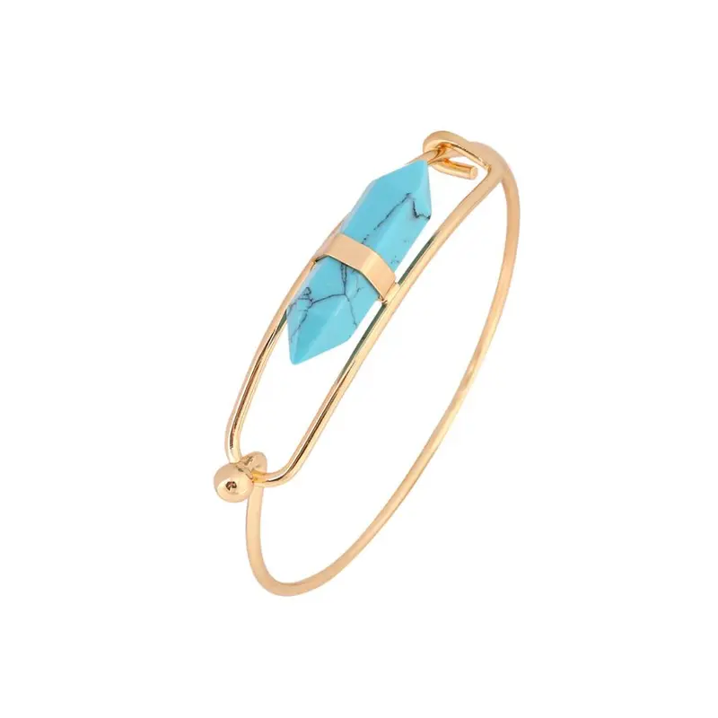 Gold Plated Turquoise Jewelry Bangles Turquoise Bullet Healing Point Cuff Bangle G077 1