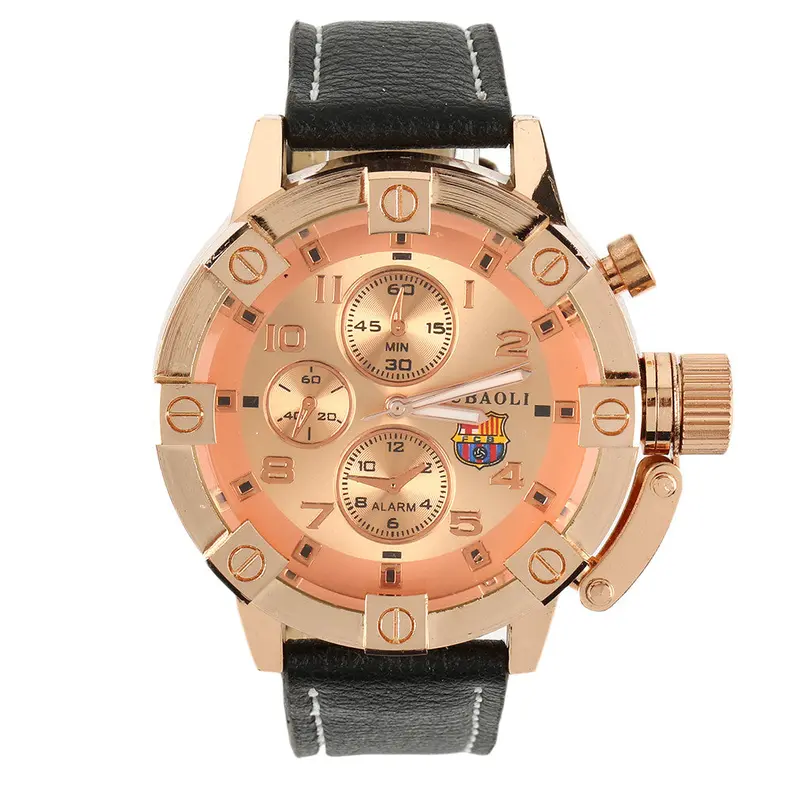 Gold Round Big Dial Leather Band Quartz Wrist Watch For Jubaoli Military Sport Relogio Masculino 1