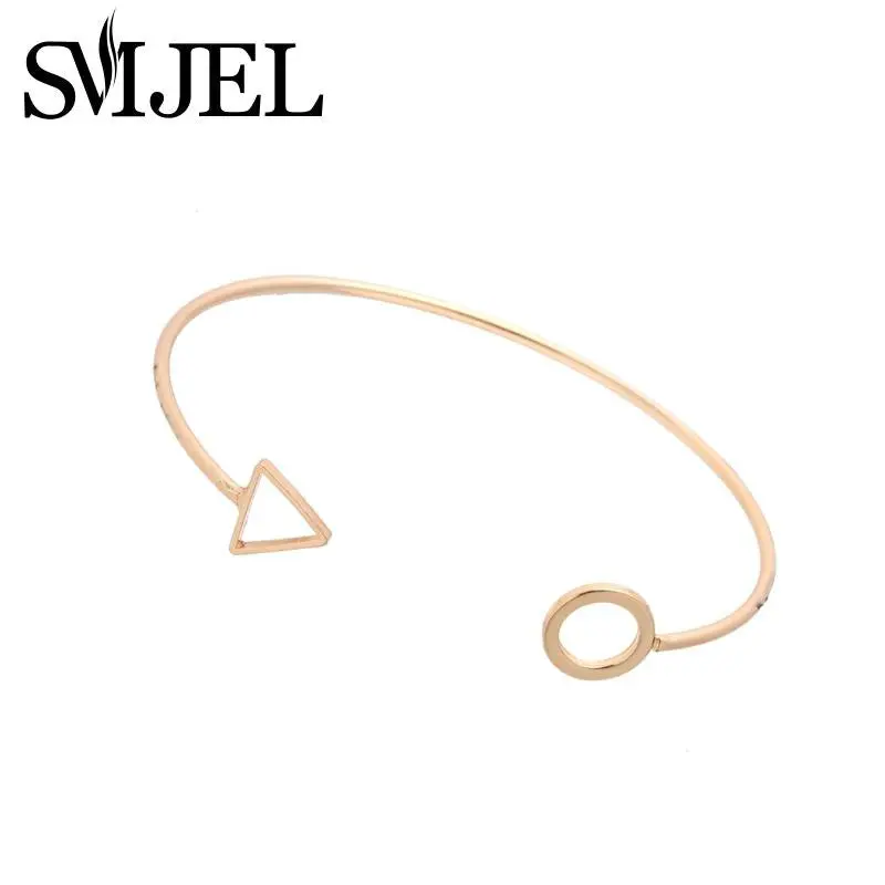 Gold Shiny Polished Open Circle With Triangle Wire Cuff Bracelet Bangles G044 1