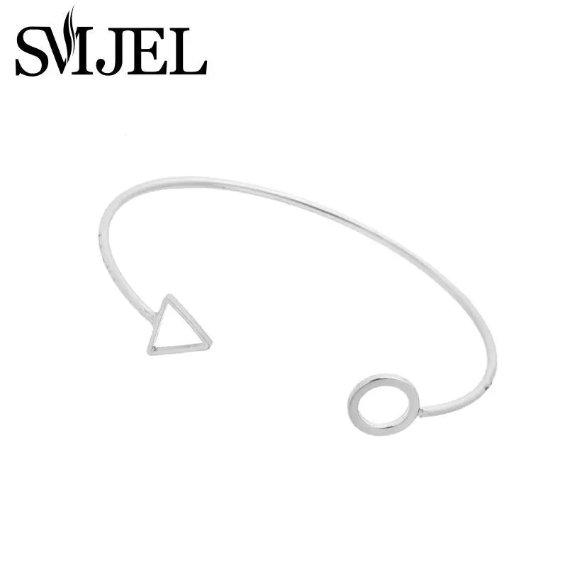 Gold Shiny Polished Open Circle With Triangle Wire Cuff Bracelet Bangles G044 2