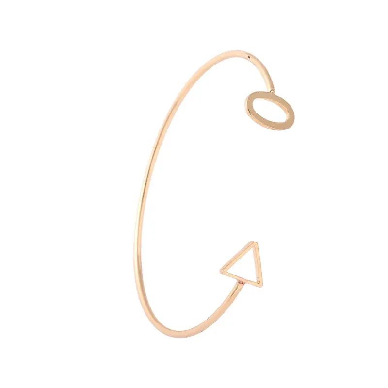 Gold Shiny Polished Open Oval With Triangle Wire Cuff Bracelet Bangles Gifts 10Pcs-G030 1