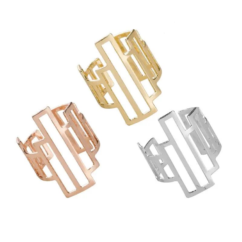 Gold Silver And Pink Adjustable Geometry Square Ring R155 1