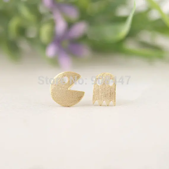 Gold Silver And Rose Gold Plated Puck And Ghost Tiny Copper Earrings S014 1