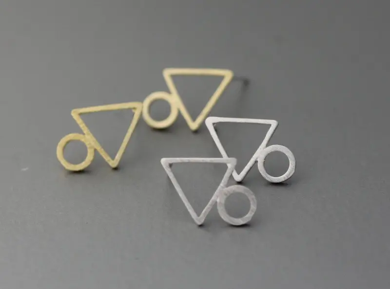 Gold Silver And Rose Gold Triangle Circle Stud Earring Tri Ce Earrings Triangle Geometry Earrings S084 3