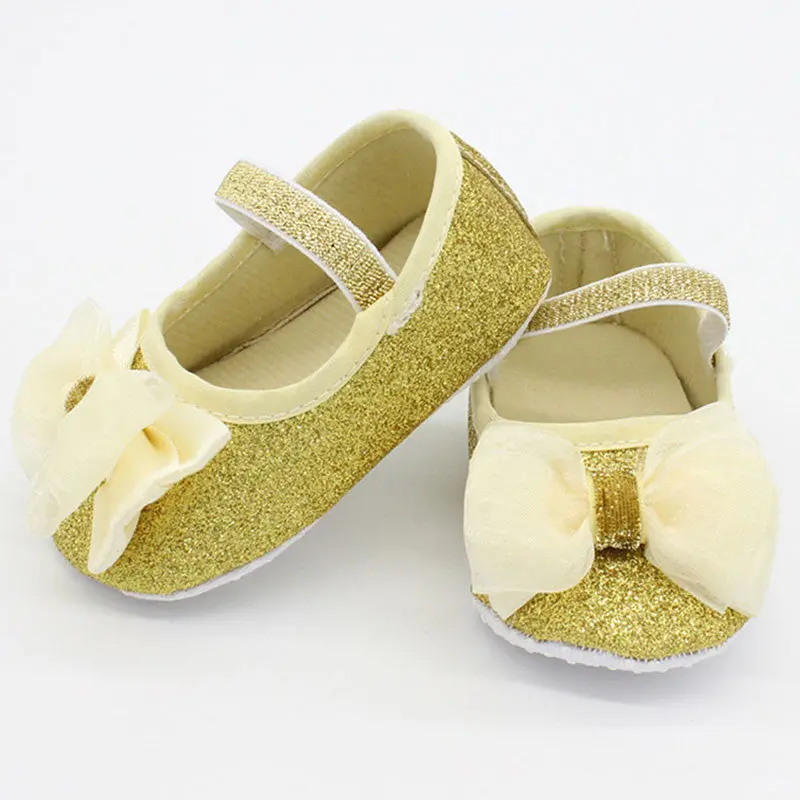 Gold Silver Baby Girl Lace Shoes Toddler Kids Casual Cotton Fabric Prewalker Anti-Slip Walkers Girl Bowknots Shoes 3-12M 1