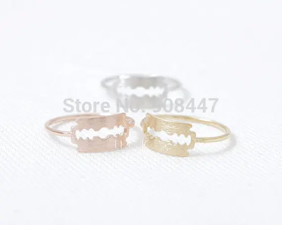 Gold Silver Pink-Gold Razor Blade Ring,Beard Clipper Ring Jewelry R124 1